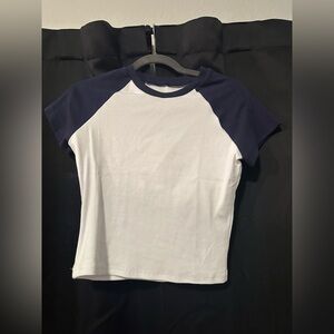 Small navy and white baby raglan tee